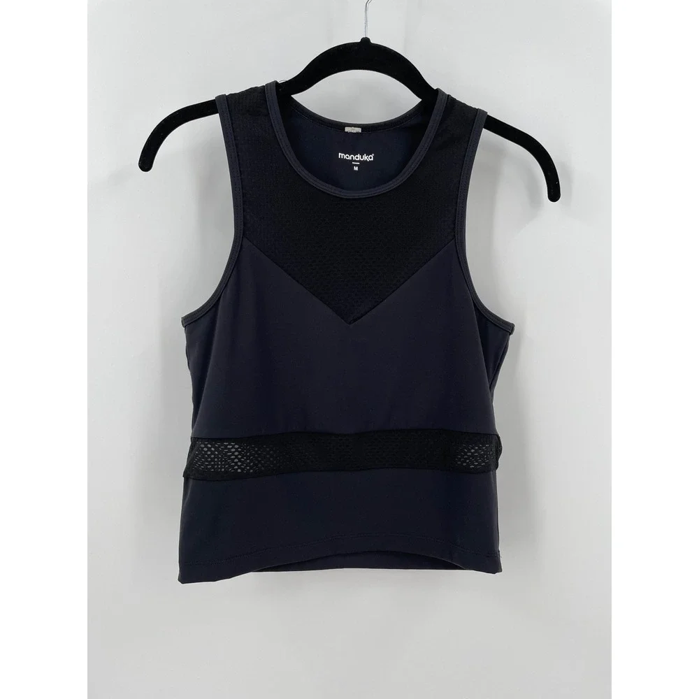 Manduka Black‎ High Neck Mesh Cropped Tank Top M Yoga Athletic Workout